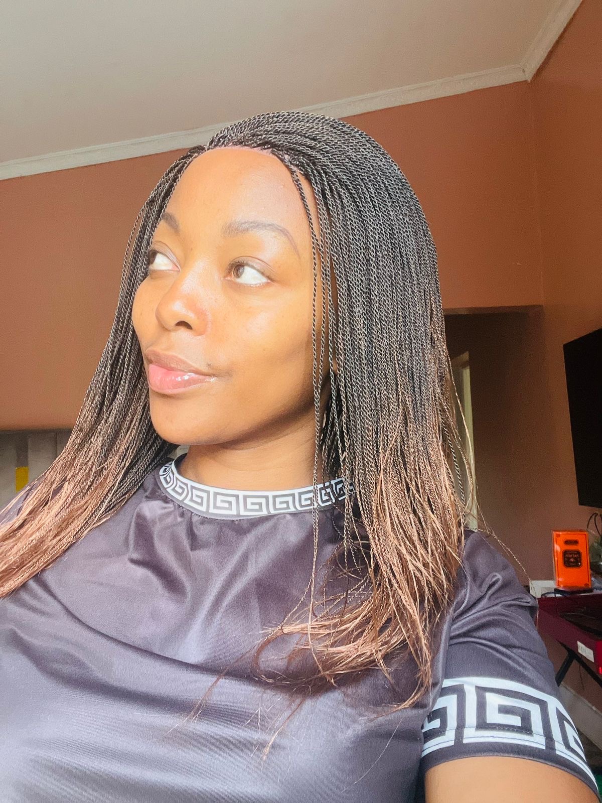 Auburn tips braided wig