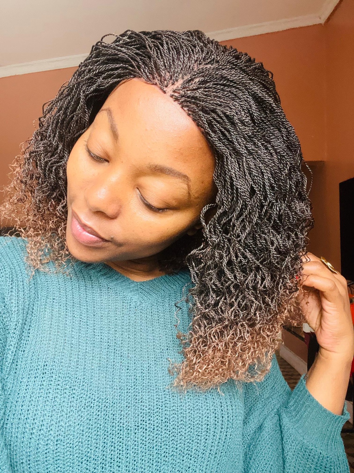 Ombré curls braided wig
