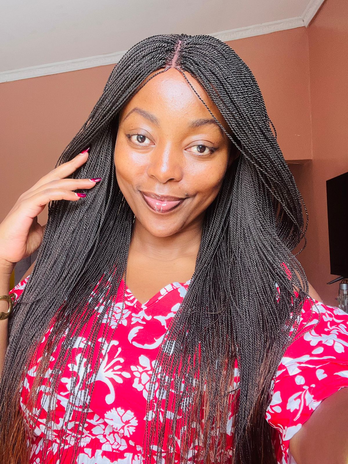 Long ombre microtwists, handmade braided wig by Wigs by L