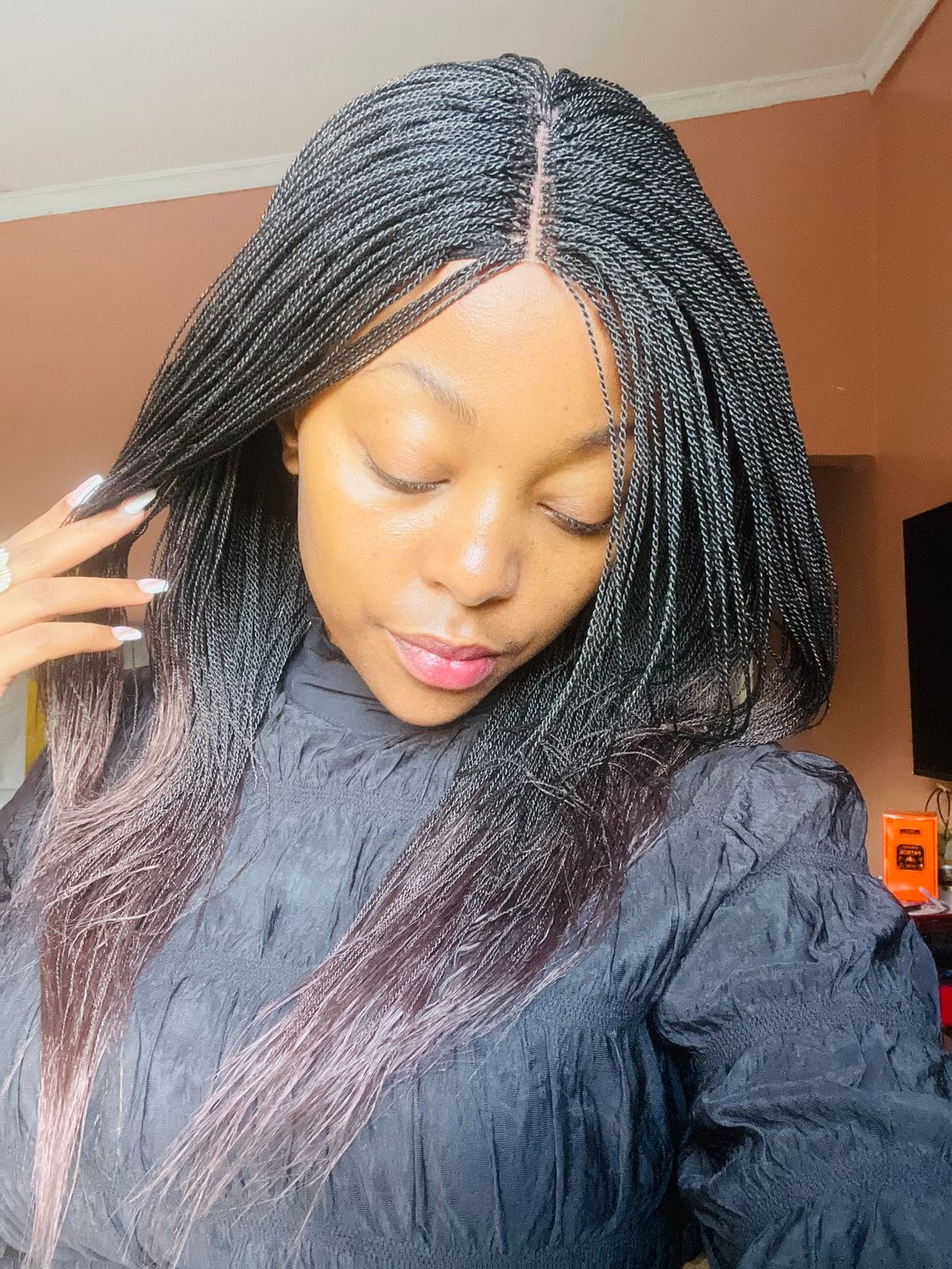 Natural black braided wig